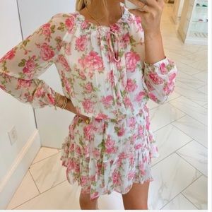 Loveshackfancy popover silk dress in blushing rose